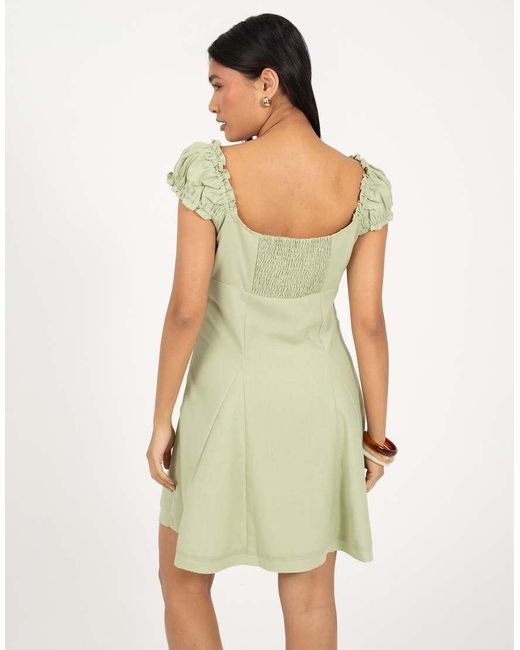 Brave Soul Green Woven Cap Sleeve Panelled Mini Dress
