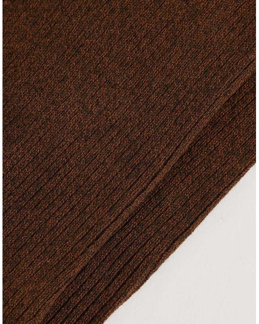 SELECTED Brown Ribbed Crew Socks for men