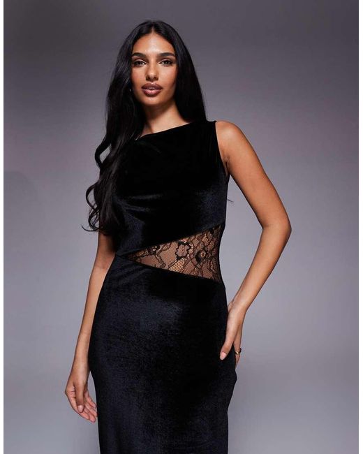 ASOS Black Velvet Maxi Dress With Lace Insert