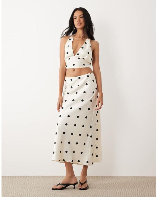 Bardot Natural Pheobe Satin Plunge Halter Neck Top