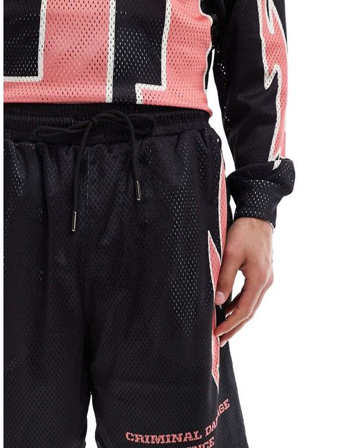Criminal Damage Black Bolt Printed Shorts Caviar/Coral for men