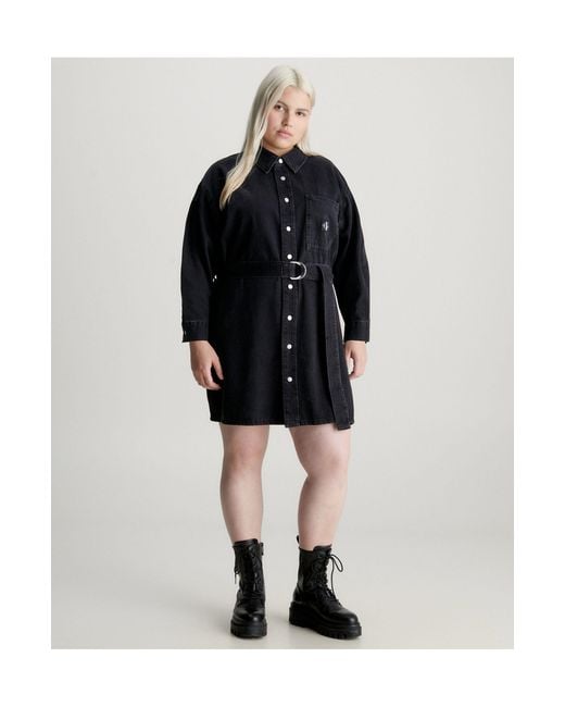 Calvin Klein Plus Size Denim Shirt Dress in Black | Lyst UK