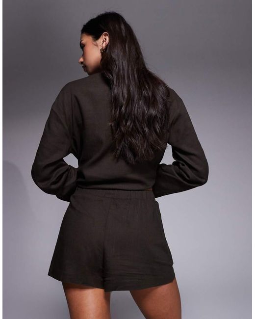 The Frolic Black Exclusive Contains Linen Elasticated Waist Pull On Beach Shorts Co-ord