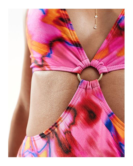 South Beach Pink Cut Out Marble Print Swimsuit