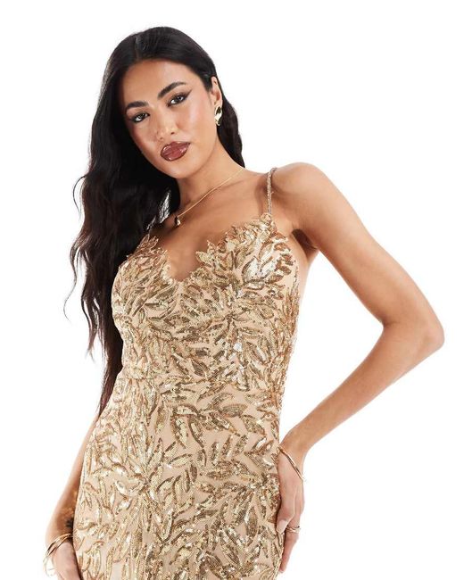 Goddiva Metallic Cross Back Diamante Strap Sequin Maxi