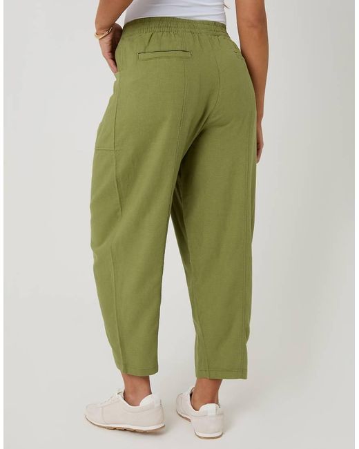 Threadbare Green Linen Blend Pocket Detail Barrel Leg Trousers