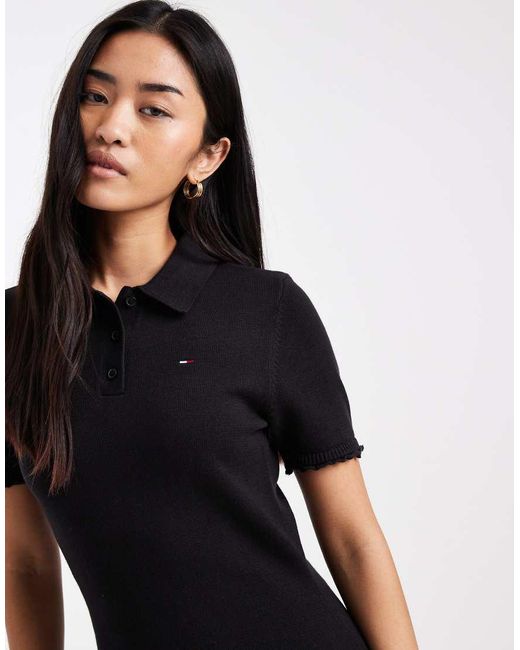 Tommy Hilfiger Black Polo Mini Dress With Lettuce Edge Detail