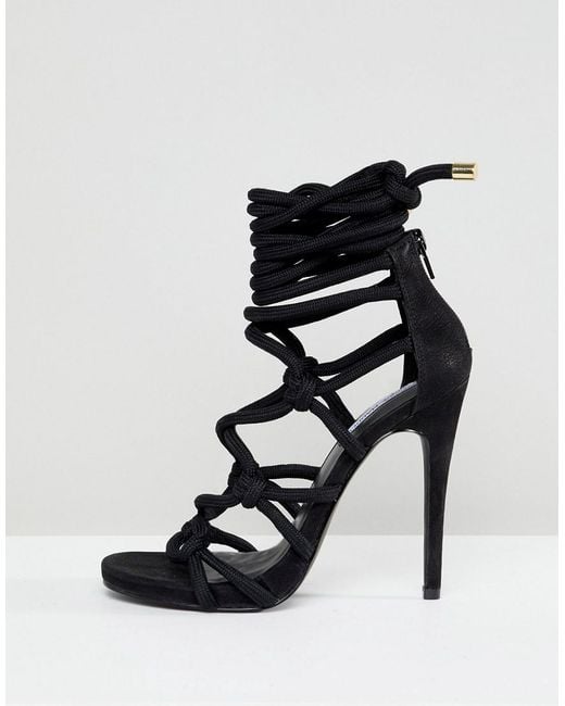 Steve Madden Dream Rope Tie Up Heeled Sandals in Black Lyst
