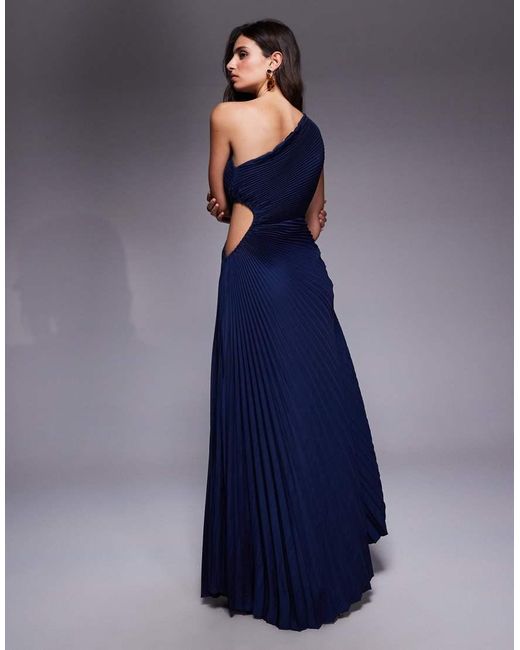 Aria Cove Blue Pleated One Shoulder Cut Out Maxi Dress