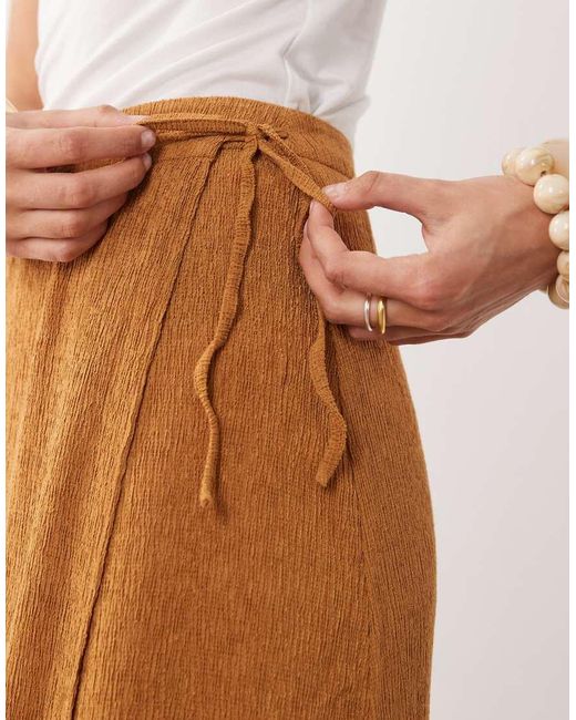 Mango Orange Teen Crinkle Asymmetric Tie Front Skirt