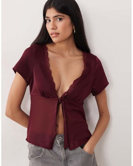 Motel Red Kilu Satin Chiffon Top
