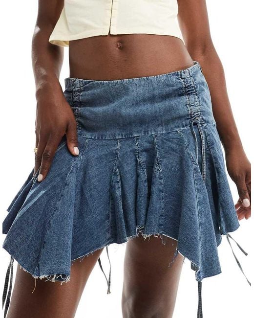Pull&Bear Blue Dipped Hem Denim Rara Mini Skirt