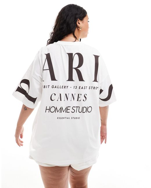 ASOS White Asos Design Curve Oversized T-shirt With Paris Stacked Back Graphic