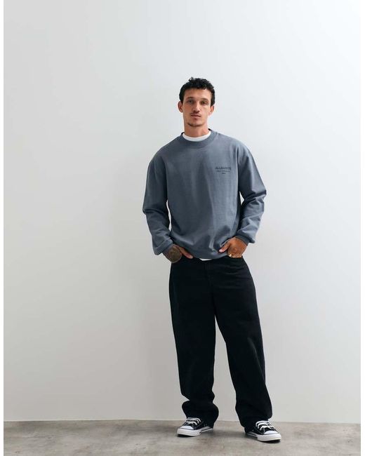 AllSaints Blue Xander Flocked Logo Crew Sweatshirt for men