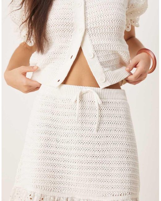 ASOS Natural Stitch Interest Knitted Mini Skirt With Woven Trim Co-ord