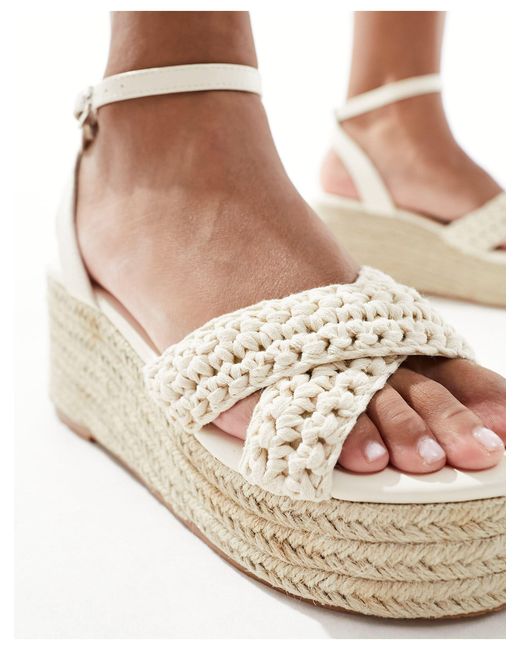 Glamorous White Espadrilles Platform Heeled Sandals