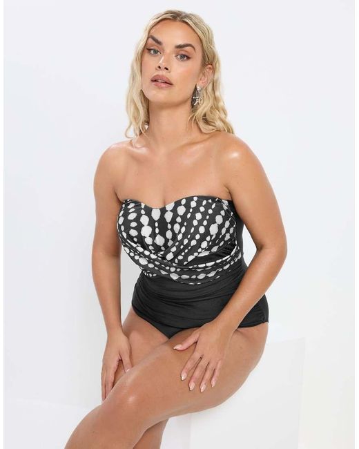 Yours Clothing Black Crossover Spot Print Swimsuit