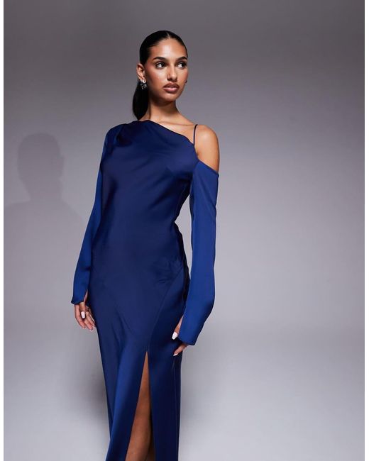 ASOS Blue Asymmetric Neckline Tie Back Midi Dress