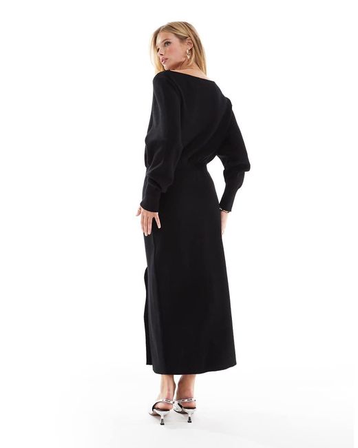 & Other Stories Gebreide Halflange Jurk Met Lange Mouwen En Zijsplit in het Black