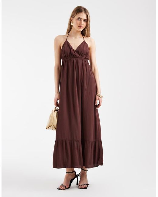Pieces Purple Crinkle Halter Maxi Dress