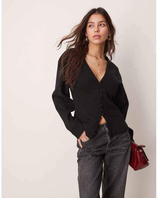 Gina Tricot Black Sculpt Shaped Knit Button Up Cardigan
