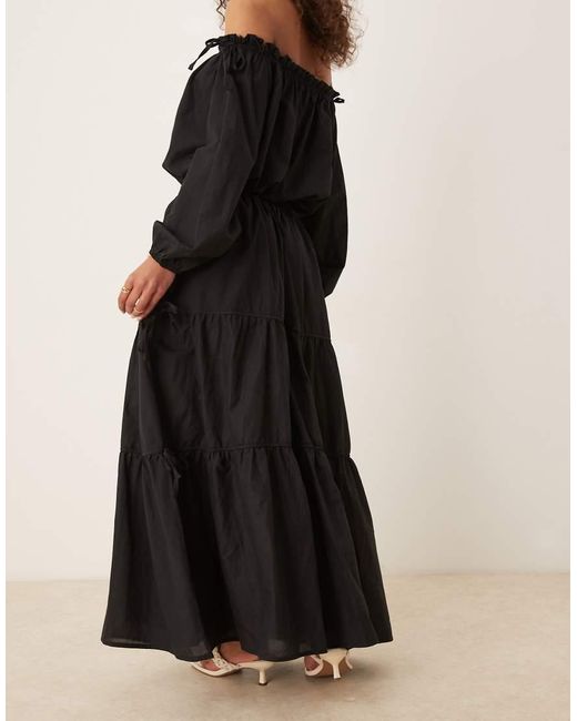 ASOS Black Boho Tie Side Tiered Maxi Skirt