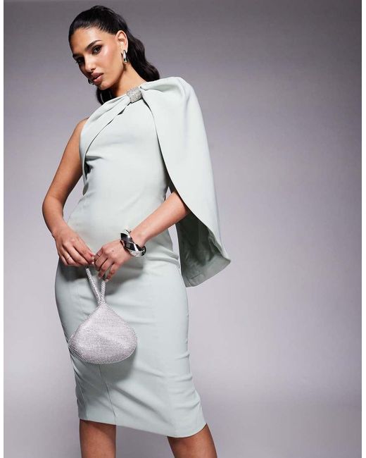 Lavish Alice Multicolor One Shoulder Embellished Bow Cape Midi Dress