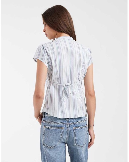 Hollister White Cinched Short Sleeve Henley Shirt