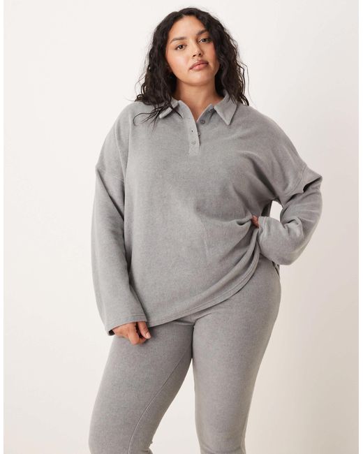 ASOS Gray Asos Design Curve Mix & Match Lightweight Fleece Collared Sweater