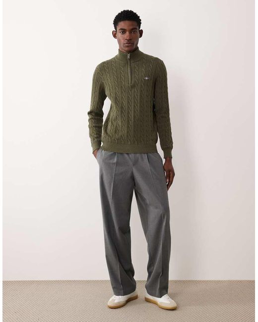 Gant Green Cotton Cable Knit Half-zip Jumper for men