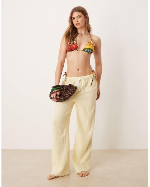 ASOS Natural Callie Cheesecloth Frayed Beach Trouser