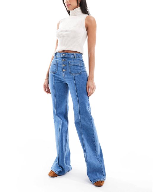 Miss Selfridge Blue – schlagjeans aus denim im stil der 70er mit aufgesetzten taschen