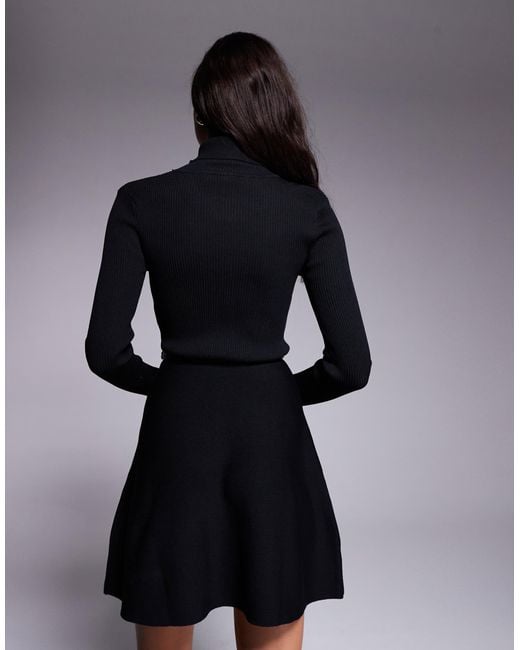 River Island Black Flippy Knitted Belted Mini Dress