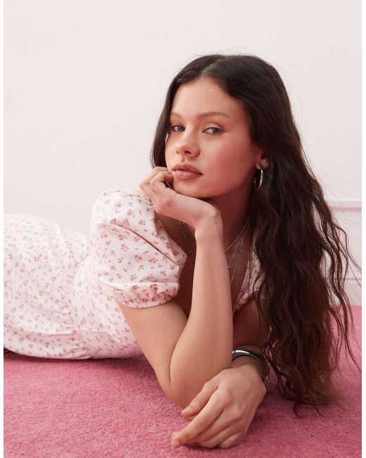 Miss Selfridge Mini Melkmeisjesjurk Met Pofmouwen in het Pink