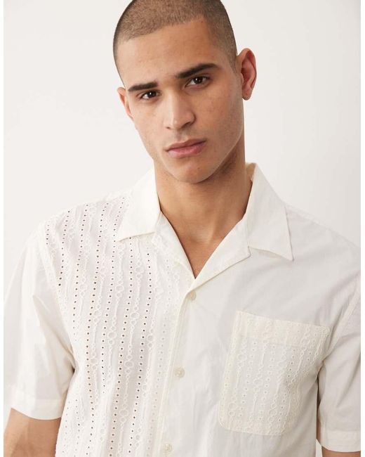 SELECTED White Eyelet Short Sleeve Shirt for men