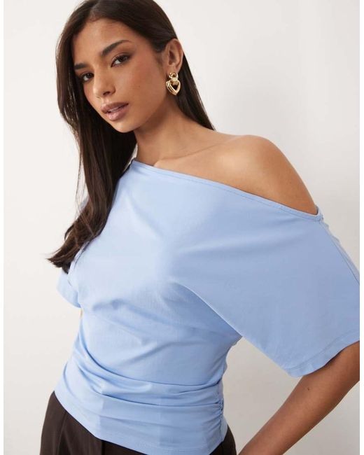 ASOS Blue Fallen Shoulder Cinched Waist Top