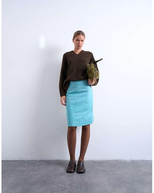 TOPSHOP White Real Leather Midi Skirt