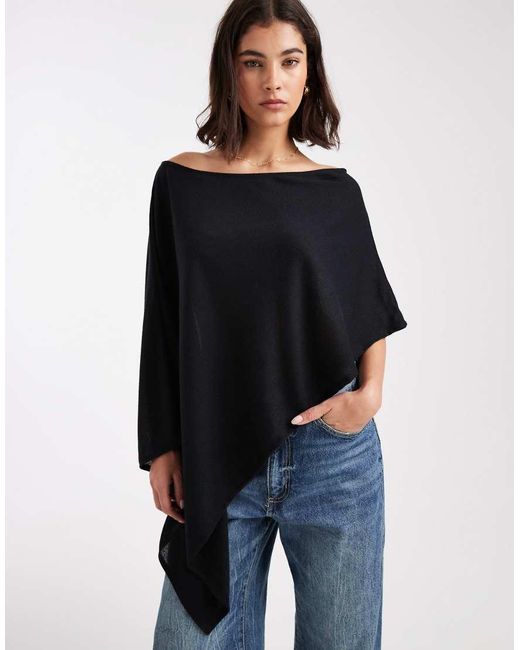 ASOS Blue Semi Sheer Knit-look Asymmetric One Shoulder Cape