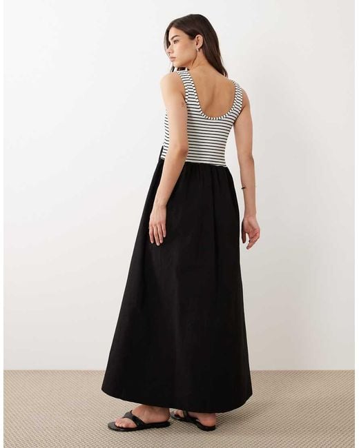 ASOS Black Hybrid Interlock Scoop Neck With Maxi Dress With Poplin Skirt