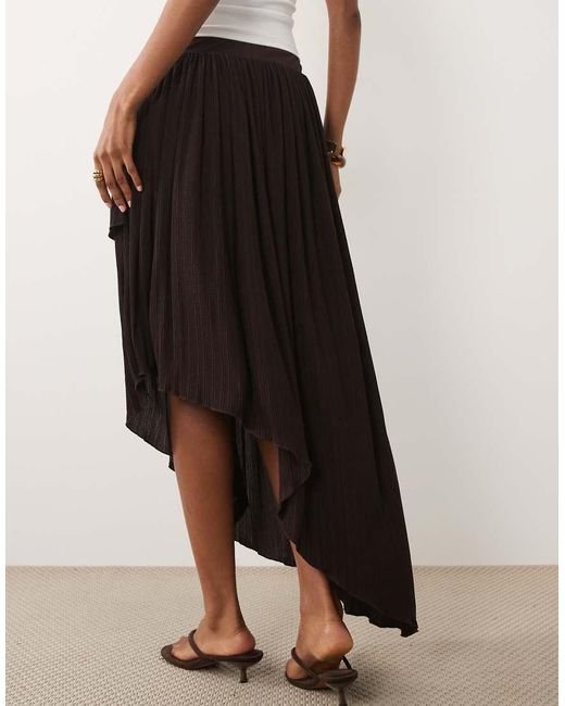 ASOS Natural Textured Plisse Asymmetric Midi Skirt