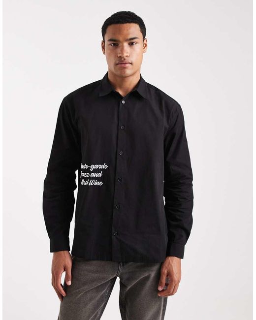 Camicia Comoda Nera Con Scritta Stampata Sul Davanti di ASOS in Black da Uomo