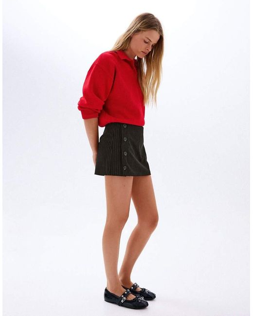 Bershka Red Button-up Mini Skirt