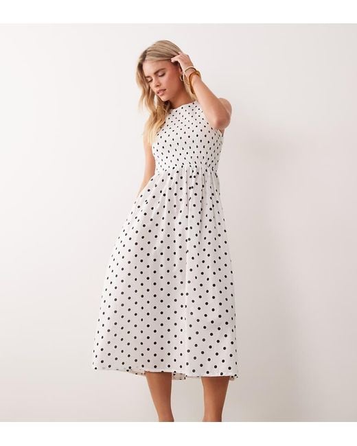 JDY Petite White Sleeveless Smock Midi Dress With Shirring