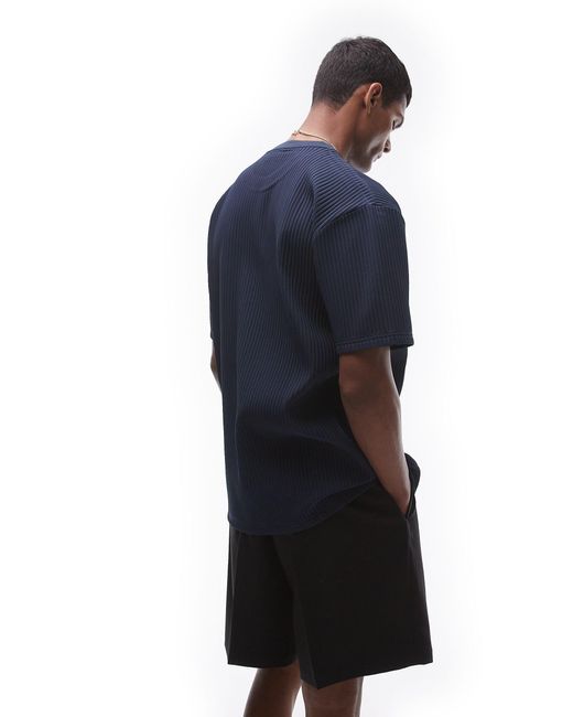 Topman Blue Oversized Fit Plisse T-shirt for men