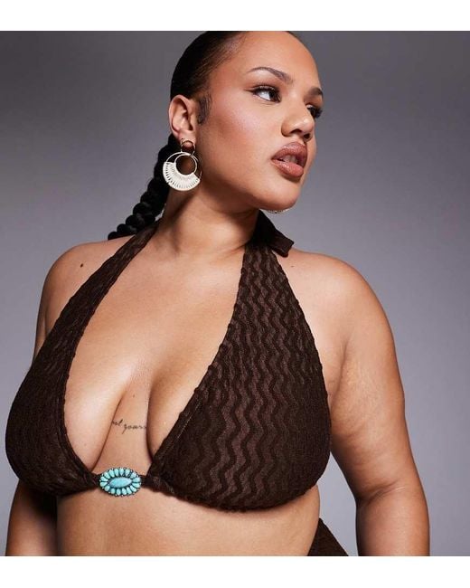 South Beach Black Textured Halterneck Bikini Top
