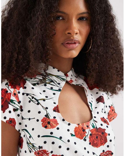 ASOS Red Linen Blend Mini Dress With Keyhole Cut Out