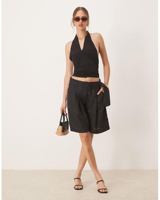 Mango Black Cross Detail Halterneck Top