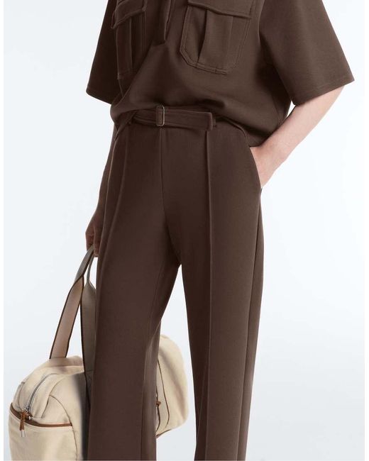 Oysho White Slim Low-Rise Trousers With Cotton Piqué Pintuck