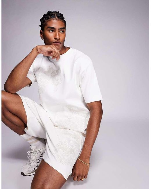 River Island White Embroidered Dragon T-shirt Co-ord for men