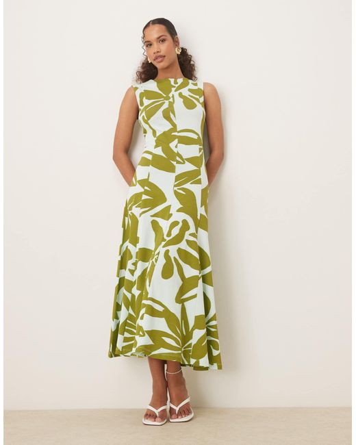 ASOS Green – ärmelloses midi-sommerkleid aus baumwolle mit grünem oversize-blumenprint